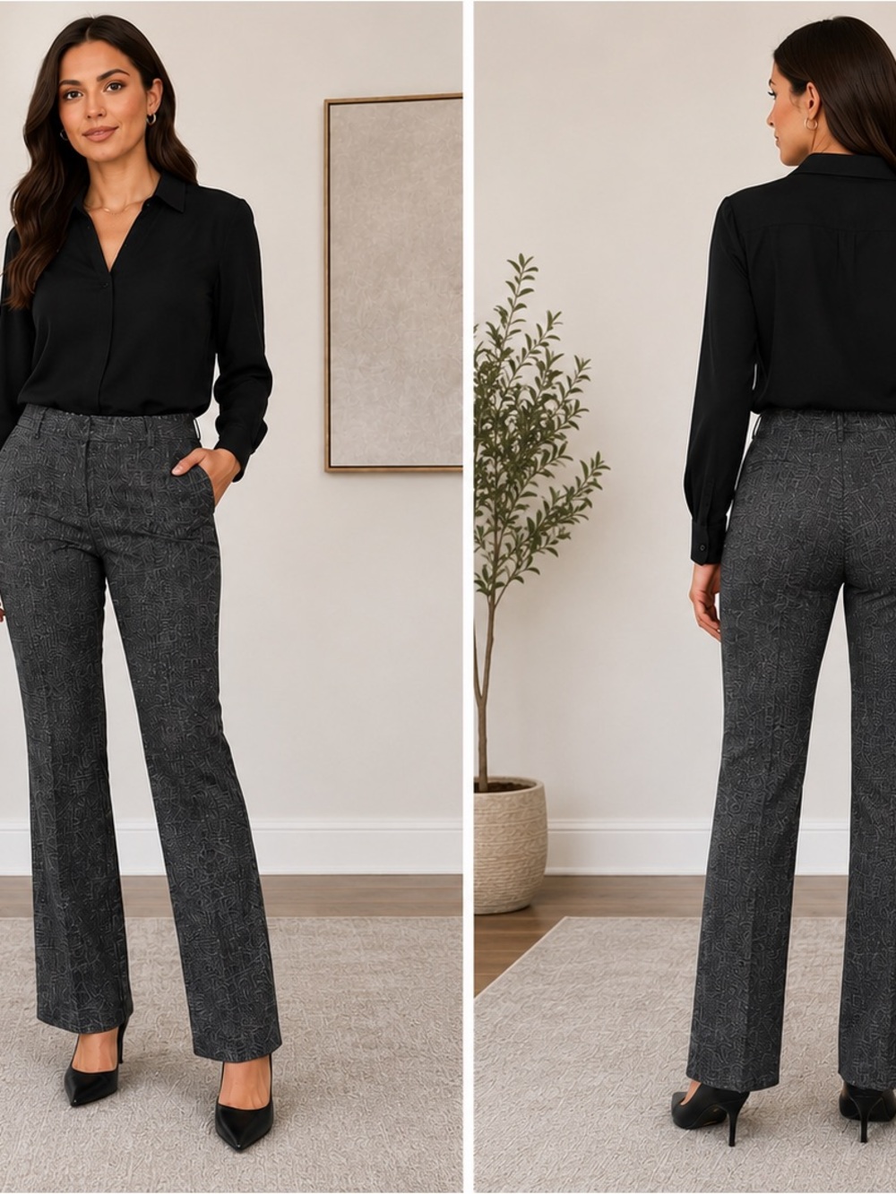 Express Columnist Mid Rise Dress Pants Size 12 Black Gray Textured